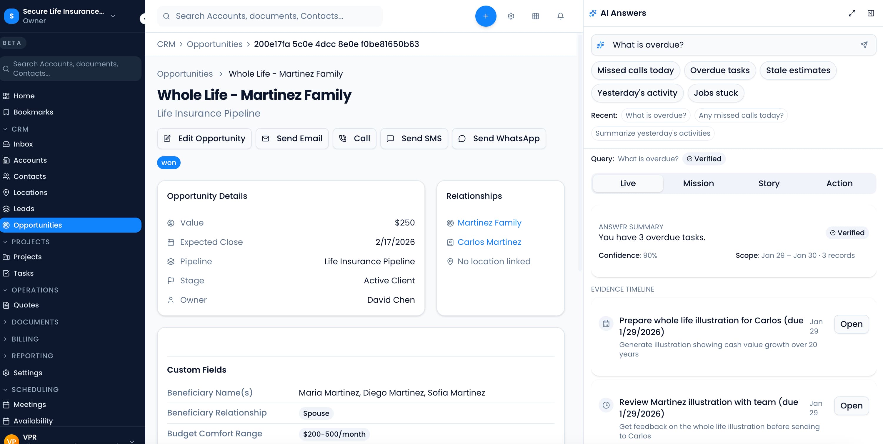 Life insurance agency dashboard overview