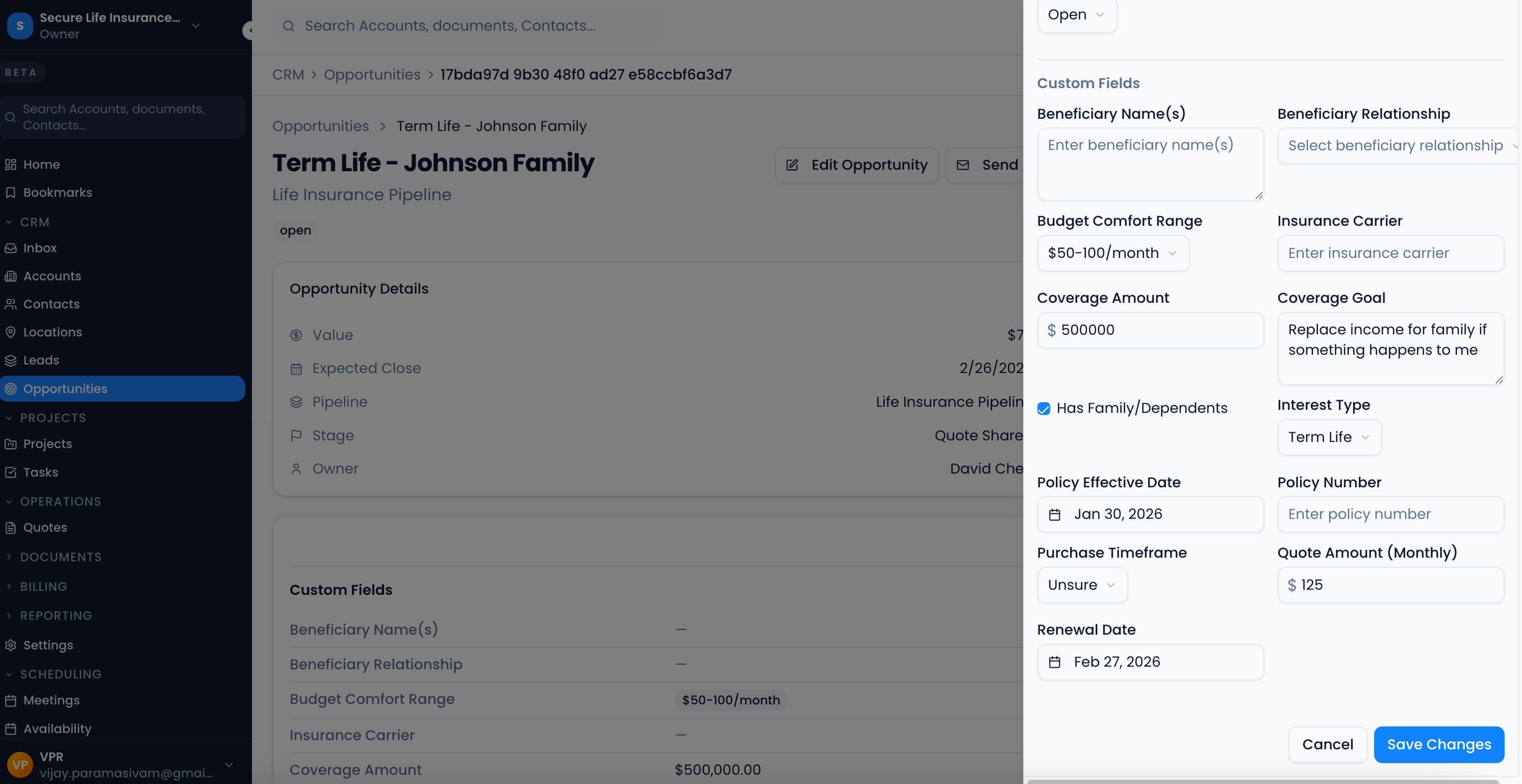 Life insurance agency dashboard overview